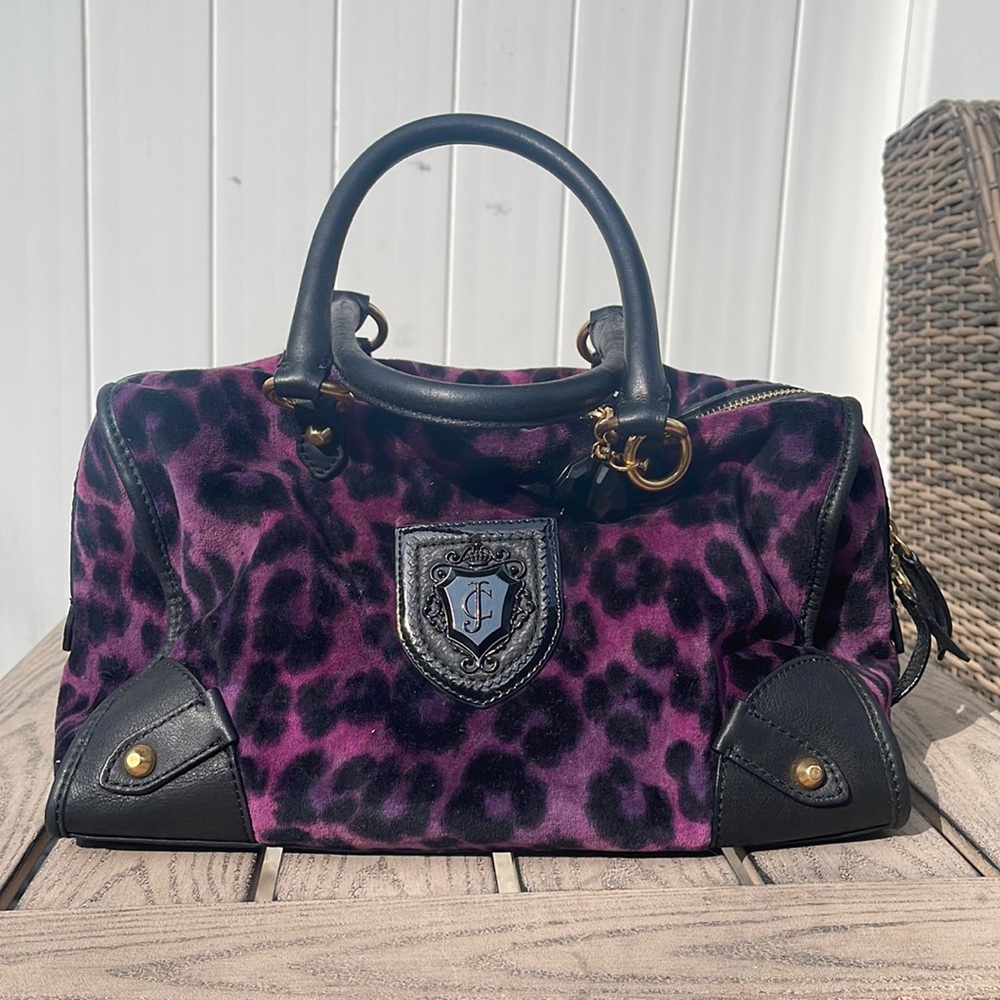 EUC Juicy Couture Purple and Black Leopard print purse with double handles